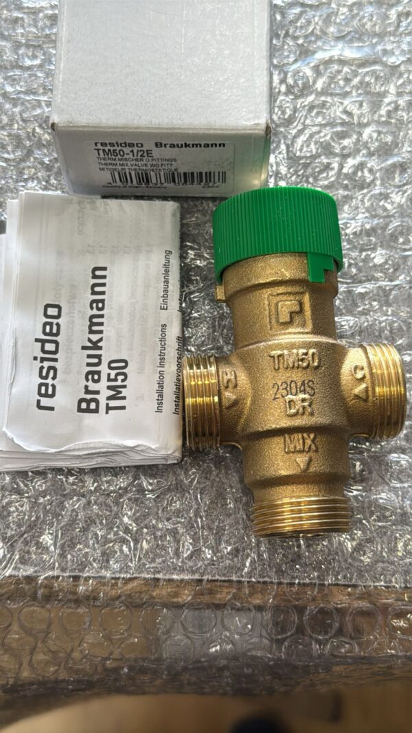 Resideo Braukmann TM50-1/2E Thermostatic Mixing Valve with Scald Protection